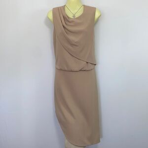 Halston Heritage Dress Draped Bodice Assymetrical Camel Color NWT Sz 6